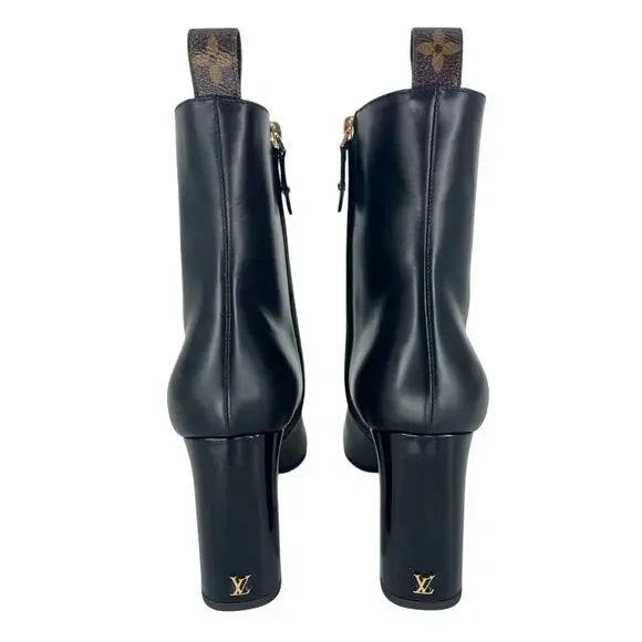 Louis Vuitton Donna Ankle Boots Black Calf Leather Monogram Studs Size 39.5 - Picture 9 of 16